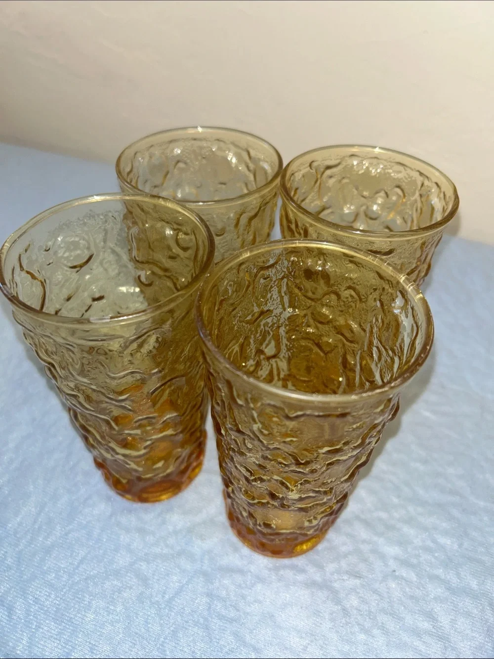 Set of 4 Anchor Hocking Lido Milano pattern tumblers.